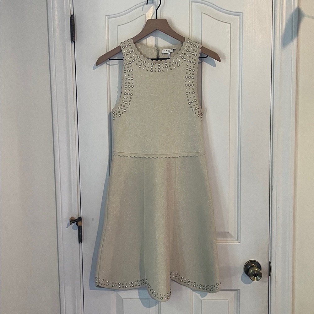 Sandro | Ariane Faux Pearl-Embellished Knitted Dress Gold Metallic Size 38/6 - Picture 6 of 15